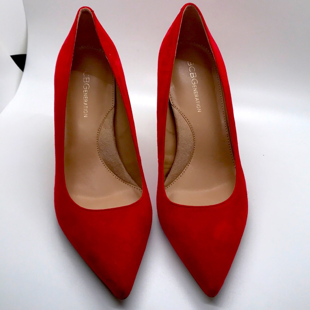 Red suede BCBG heels